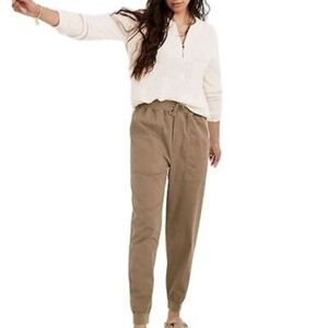 Madewell Women's Medium Khaki Twill Jogger Pants Elastic Waist Cuffed